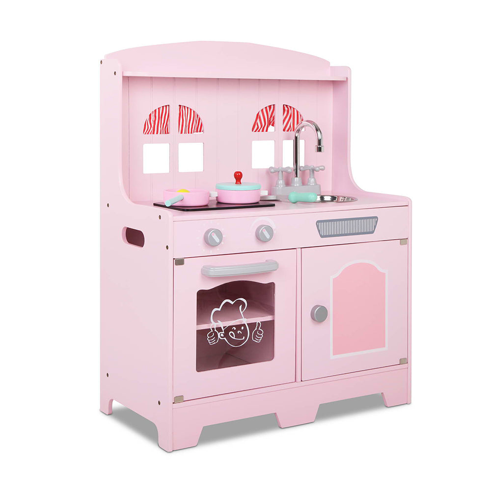 Keezi Kids Wooden Kitchen Play Set - Pink & Silver