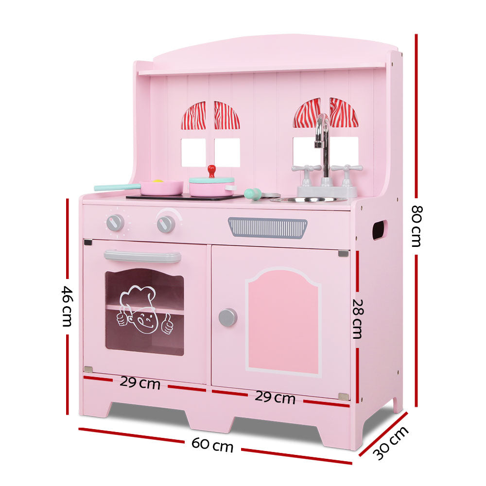 Keezi Kids Wooden Kitchen Play Set - Pink & Silver