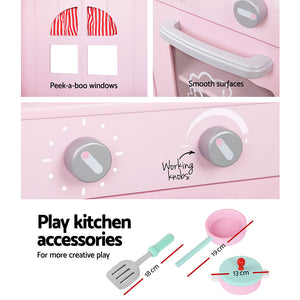 Keezi Kids Wooden Kitchen Play Set - Pink & Silver