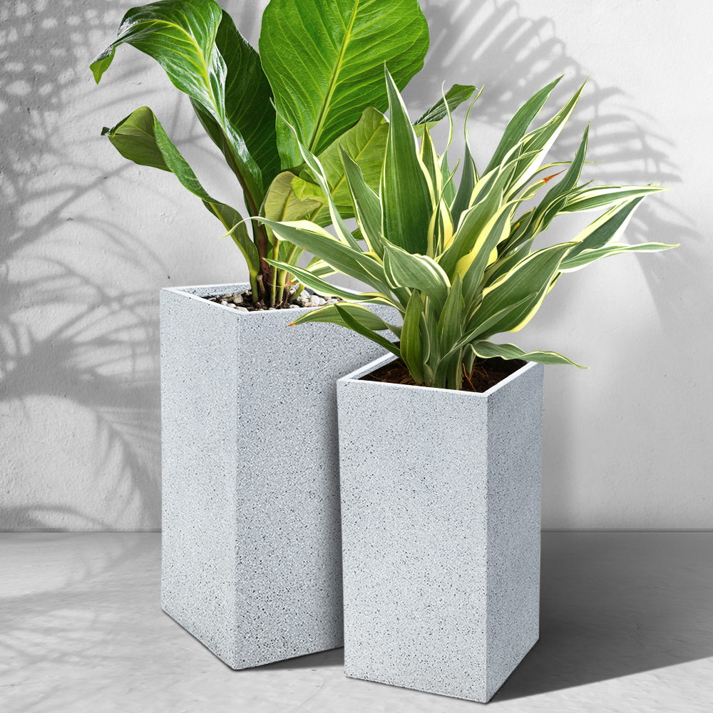 Gardeon 2X Plant Pots Plants Pot Stone Large Garden Indoor Outdoor Flower Planters Decor Grey Rectangular