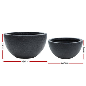 Gardeon 2X Plant Pots Plants Pot Stone Large Garden Indoor Outdoor Flower Planters Decor Dark Grey Round