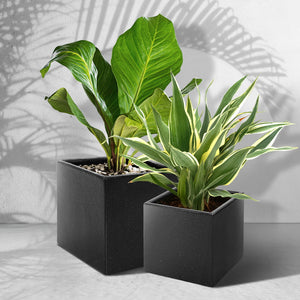 Gardeon 2X Plant Pots Plants Pot Stone Large Garden Indoor Outdoor Flower Planters Decor Dark Grey Square