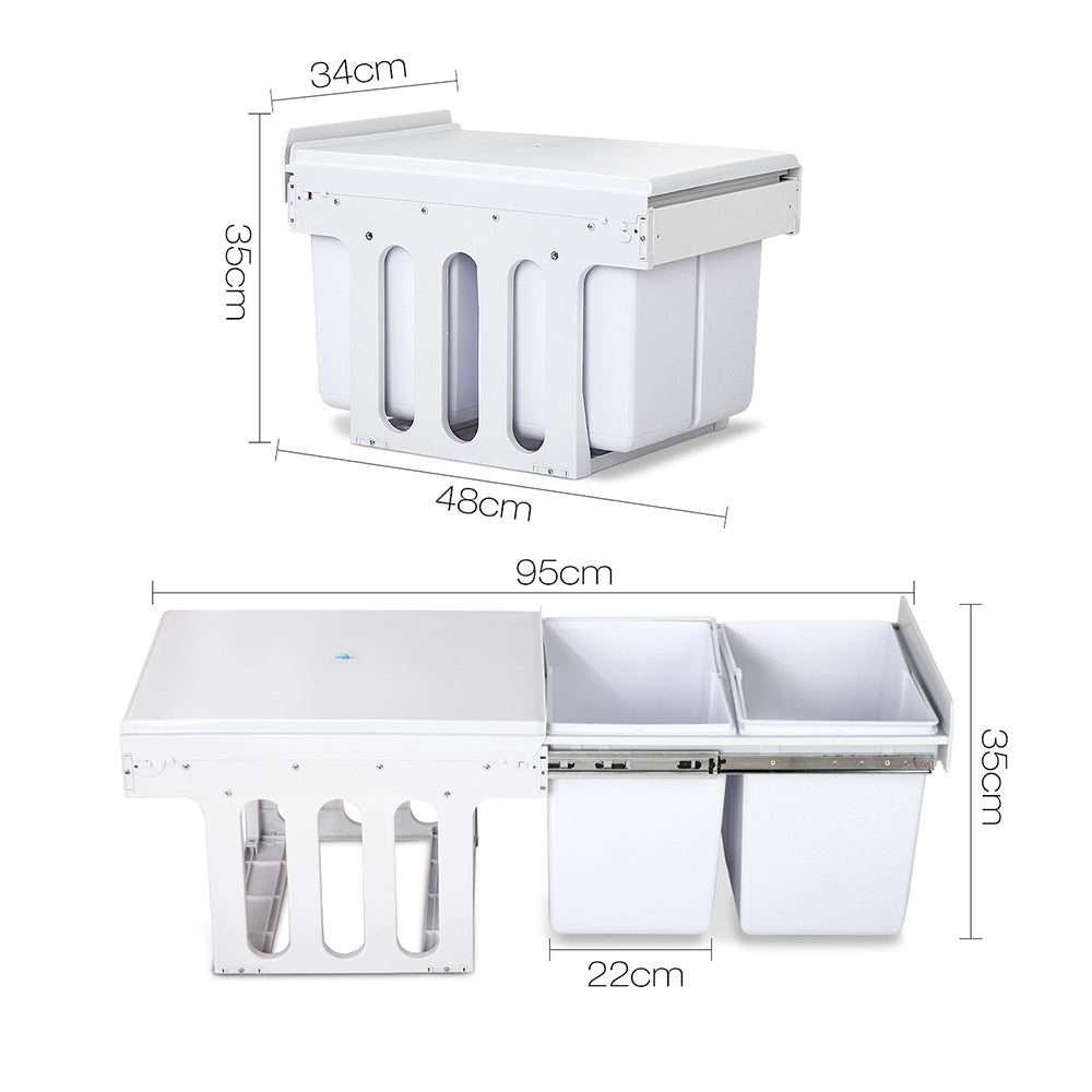 Set of 2 15L Twin Pull Out Bins - White