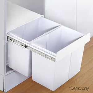 Set of 2 15L Twin Pull Out Bins - White