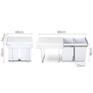 Set of 2 20L Twin Pull Out Bins - White