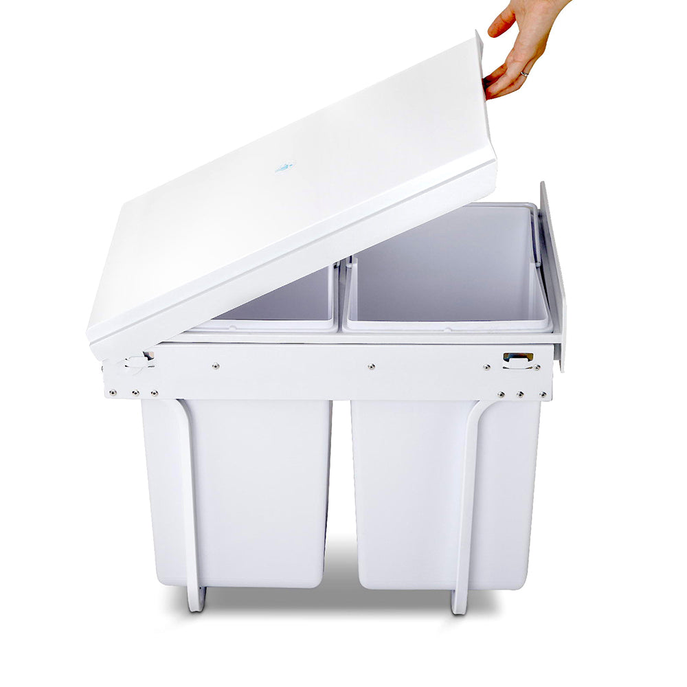 Set of 2 20L Twin Pull Out Bins - White