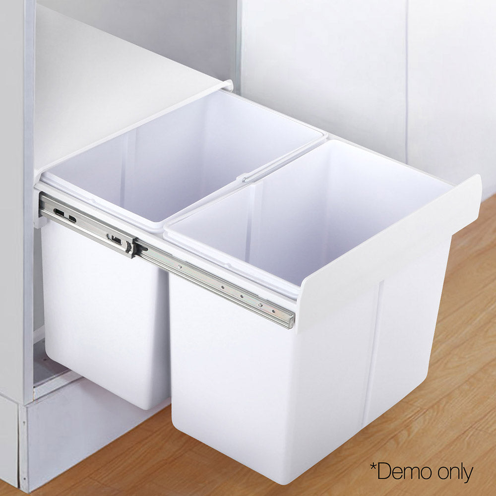 Set of 2 20L Twin Pull Out Bins - White