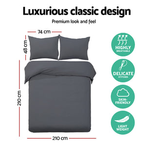 Giselle Bedding Queen Size Classic Quilt Cover Set - Charcoal