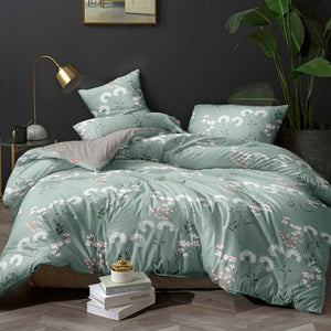 Giselle Bedding Quilt Cover Set Queen Bed Doona Duvet Reversible Sets Flower Pattern Green