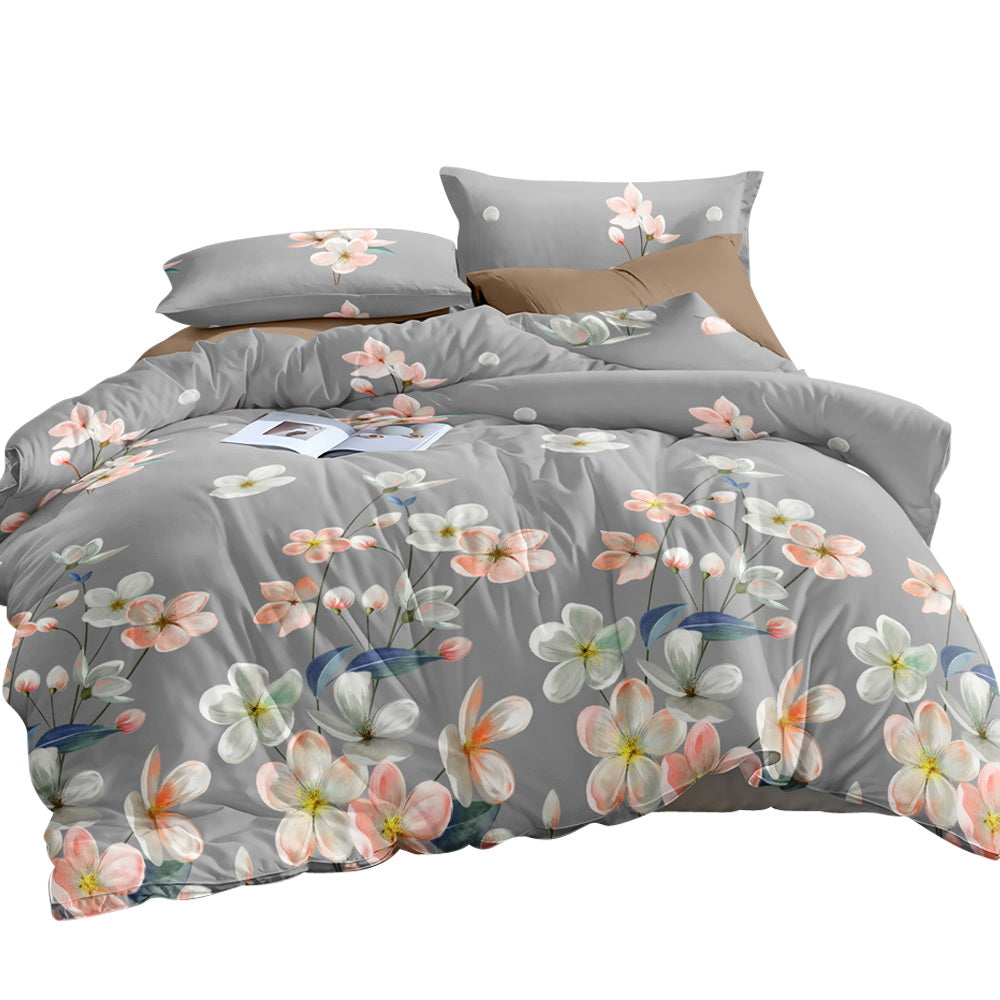 Giselle Bedding Quilt Cover Set King Bed Doona Duvet Reversible Sets Flower Pattern Grey