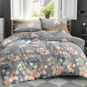 Giselle Bedding Quilt Cover Set King Bed Doona Duvet Reversible Sets Flower Pattern Grey