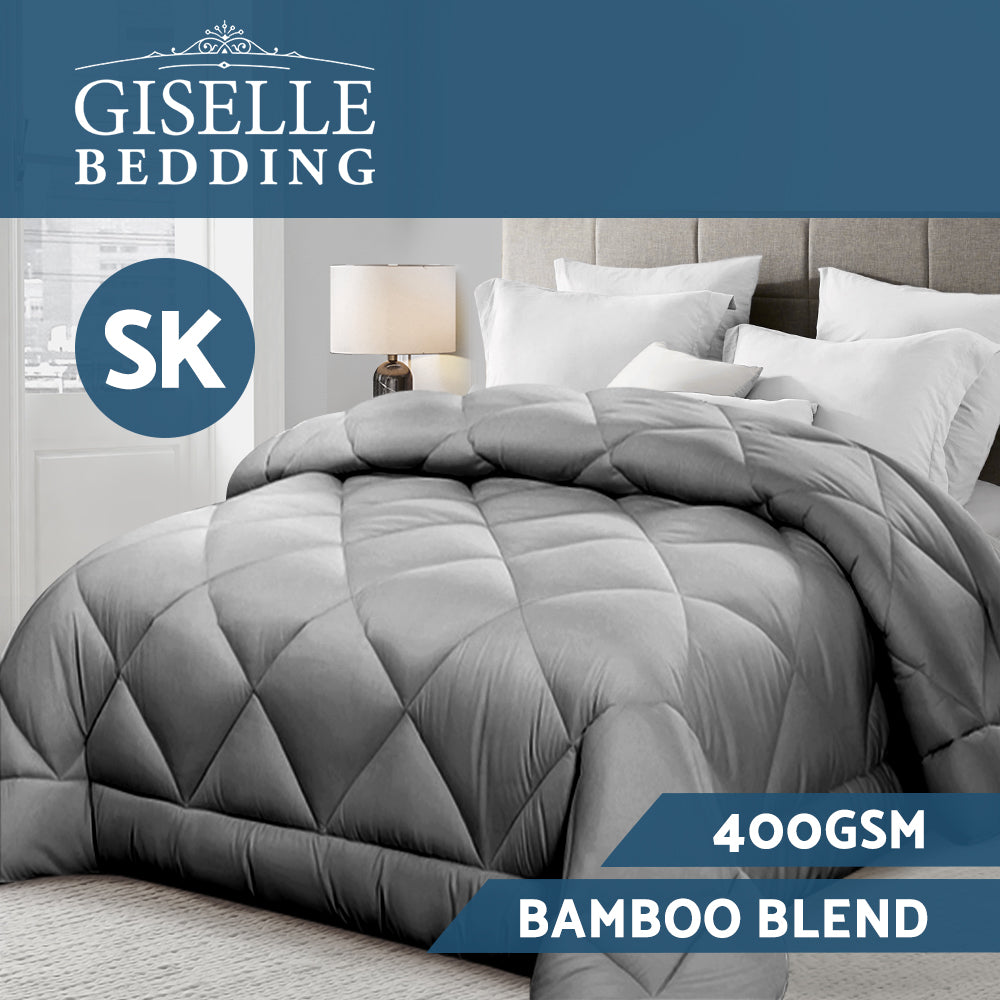 Giselle Bamboo Microfibre Microfiber Quilt 400GSM Doona Cover SK All Season Grey