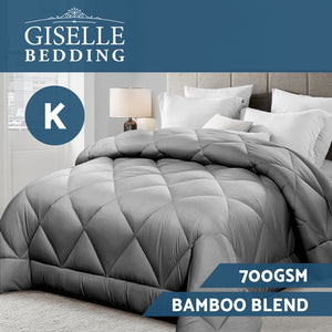 Giselle Bamboo Microfibre Microfiber Quilt 700GSM King Doona All Season Grey