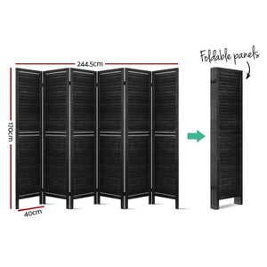 Artiss 6 Panel Room Divider Screen Privacy Wood Dividers Timber Stand Black