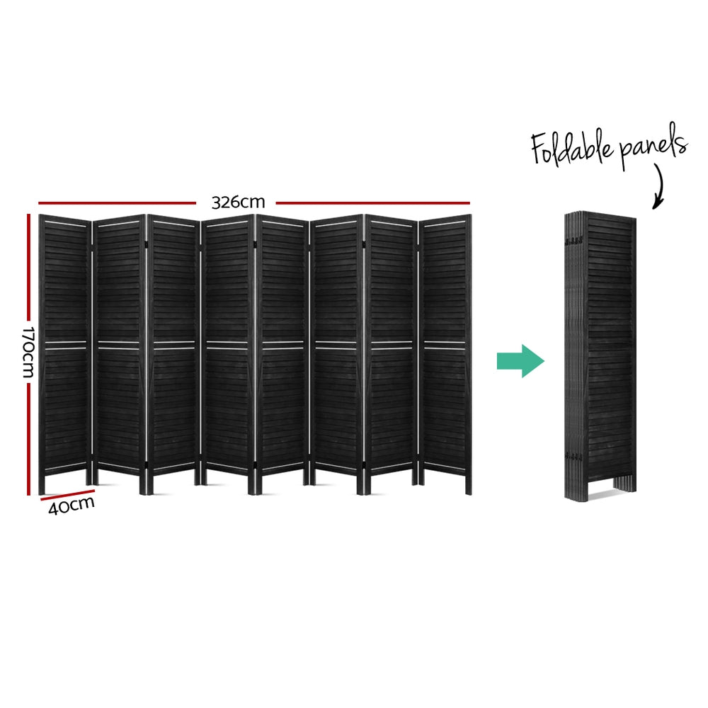 Artiss 8 Panel Room Divider Screen Privacy Wood Dividers Timber Stand Black