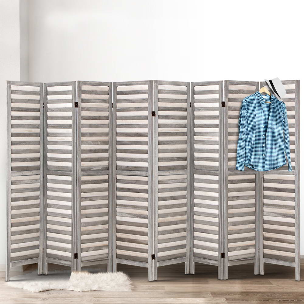 Artiss 8 Panel Room Divider Screen Privacy Wood Dividers Timber Stand Grey