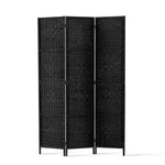 Artiss 3 Panel Room Divider Privacy Screen Rattan Woven Wood Stand Black