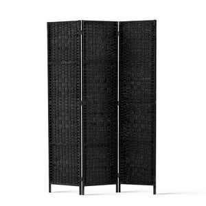 Artiss 3 Panel Room Divider Privacy Screen Rattan Woven Wood Stand Black