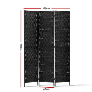 Artiss 3 Panel Room Divider Privacy Screen Rattan Woven Wood Stand Black