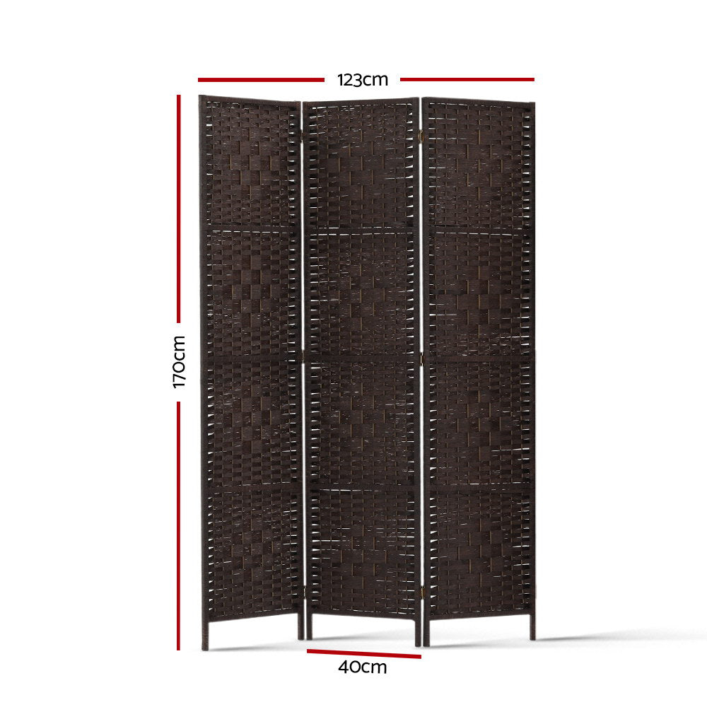 Artiss 3 Panel Room Divider Privacy Screen Rattan Woven Wood Stand Brown