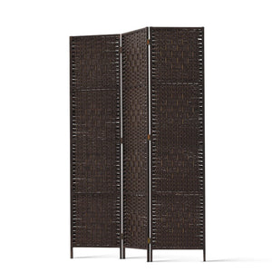 Artiss 3 Panel Room Divider Privacy Screen Rattan Woven Wood Stand Brown