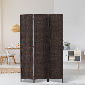 Artiss 3 Panel Room Divider Privacy Screen Rattan Woven Wood Stand Brown