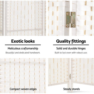 Artiss 3 Panels Room Divider Screen Privacy Rattan Timber Fold Woven Stand White