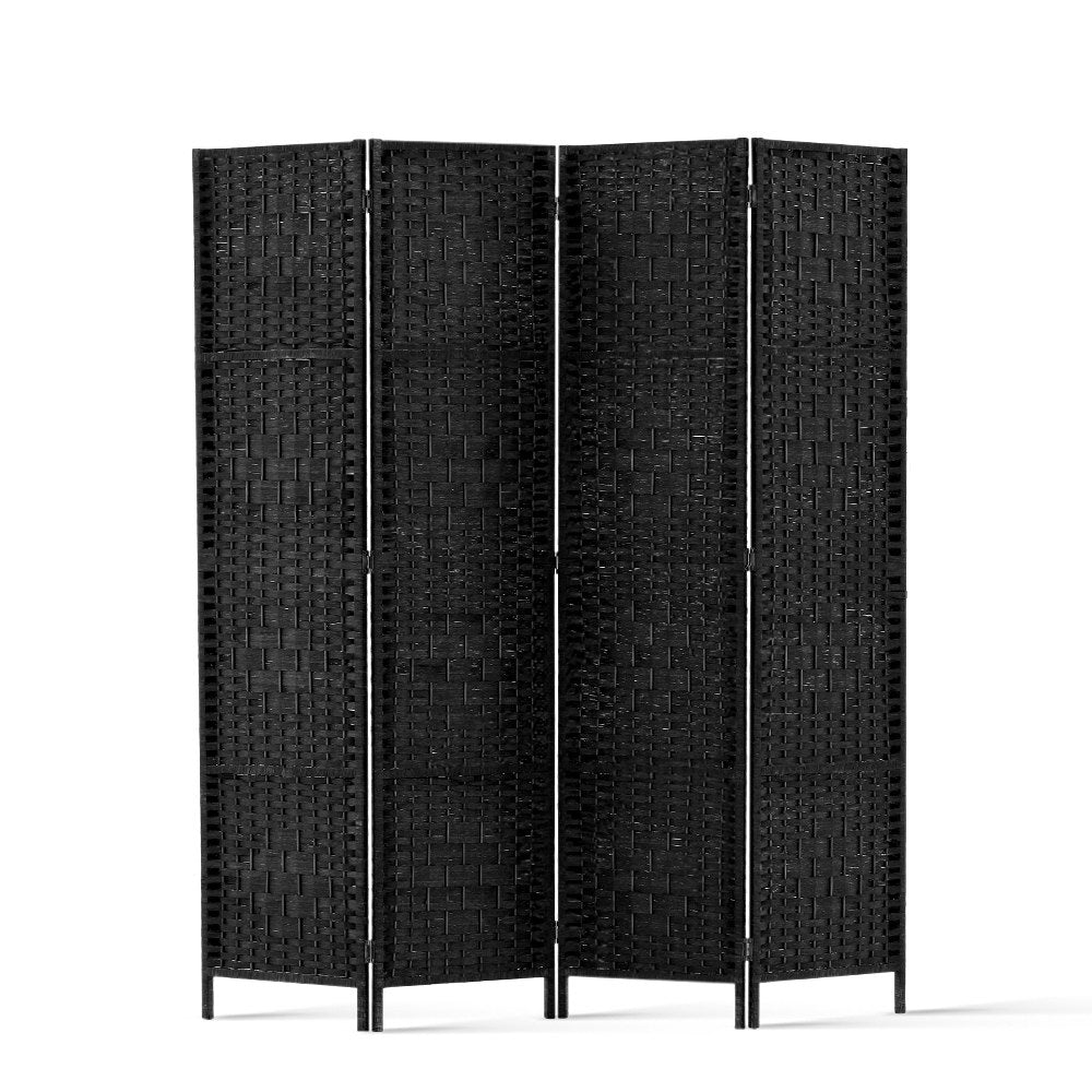 Artiss 4 Panel Room Divider Privacy Screen Rattan Woven Wood Stand Black