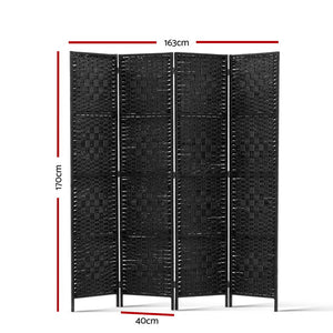 Artiss 4 Panel Room Divider Privacy Screen Rattan Woven Wood Stand Black