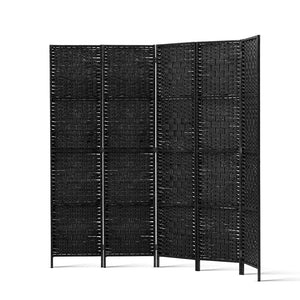 Artiss 4 Panel Room Divider Privacy Screen Rattan Woven Wood Stand Black