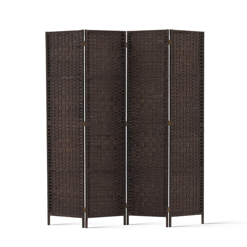 Artiss 4 Panel Room Divider Privacy Screen Rattan Woven Wood Stand Brown