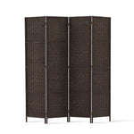 Artiss 4 Panel Room Divider Privacy Screen Rattan Woven Wood Stand Brown