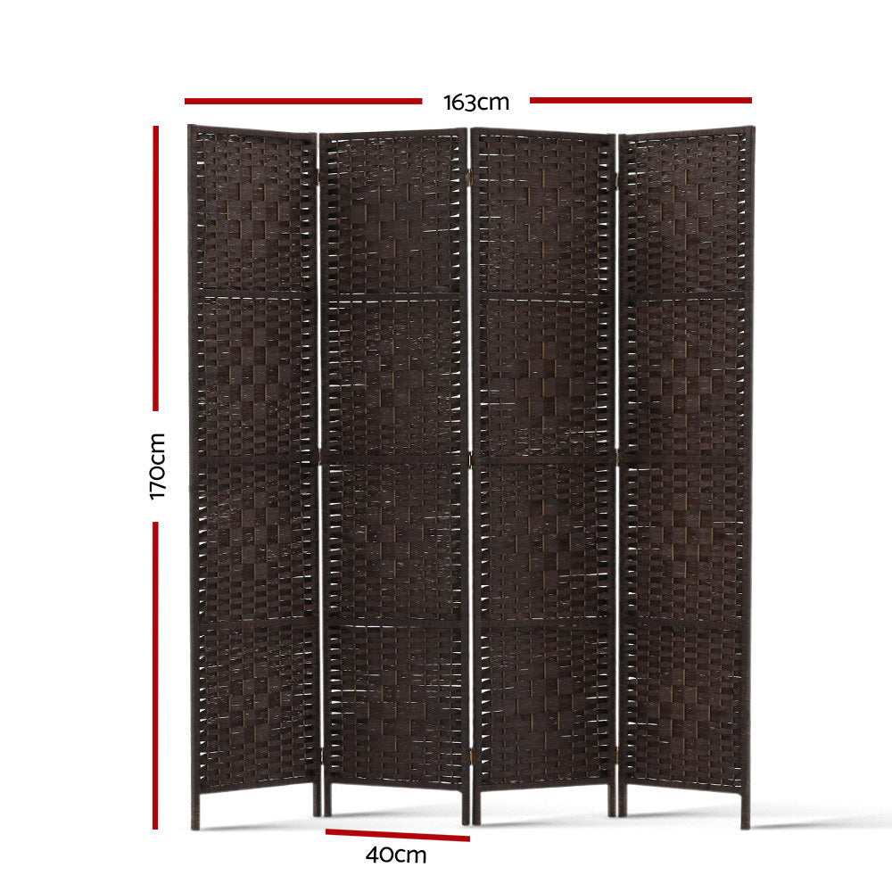 Artiss 4 Panel Room Divider Privacy Screen Rattan Woven Wood Stand Brown