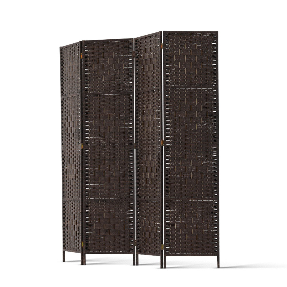 Artiss 4 Panel Room Divider Privacy Screen Rattan Woven Wood Stand Brown