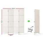 Artiss 4 Panels Room Divider Screen Privacy Rattan Timber Fold Woven Stand White
