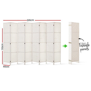 Artiss 8 Panels Room Divider Screen Privacy Rattan Timber Fold Woven Stand White