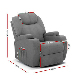 Artiss Electric Massage Recliner Chair Armchair 8 Point Heated Swivel Fabric Grey