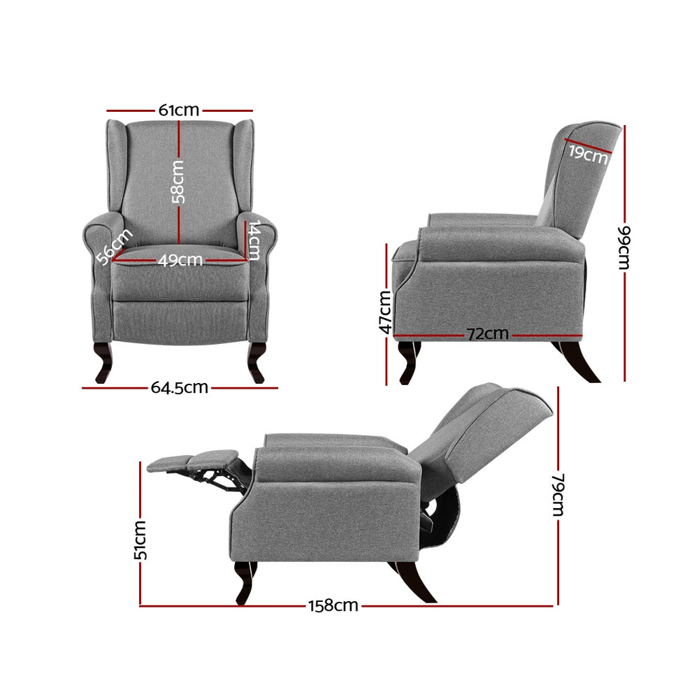 Artiss Recliner Chair Luxury Lounge Armchair Single Sofa Couch Fabric Grey