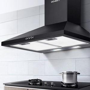 Devanti Pyramid Range Hood Rangehood 600mm 60cm Kitchen Canopy Black