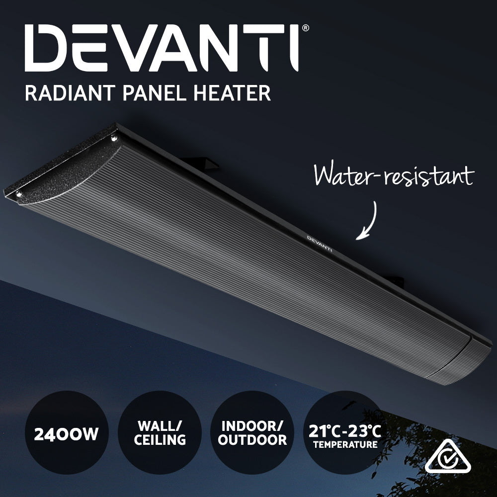 Devanti 2x Electric Radiant Strip Heater Panel Outdoor Heating Heat Bar 2400W