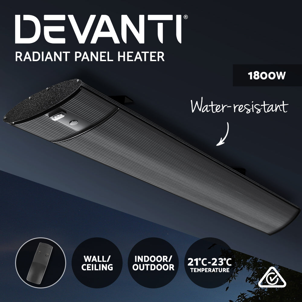 Devanti 1800 Electric Infrared Radiant Strip Panel Heater Bar Remote Control