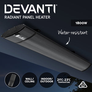 Devanti 1800 Electric Infrared Radiant Strip Panel Heater Bar Remote Control