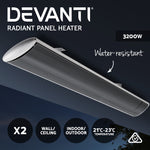 Devanti 2x 3200W Electric Strip Heater Infared Radiant Panel Heaters Outdoor Grey