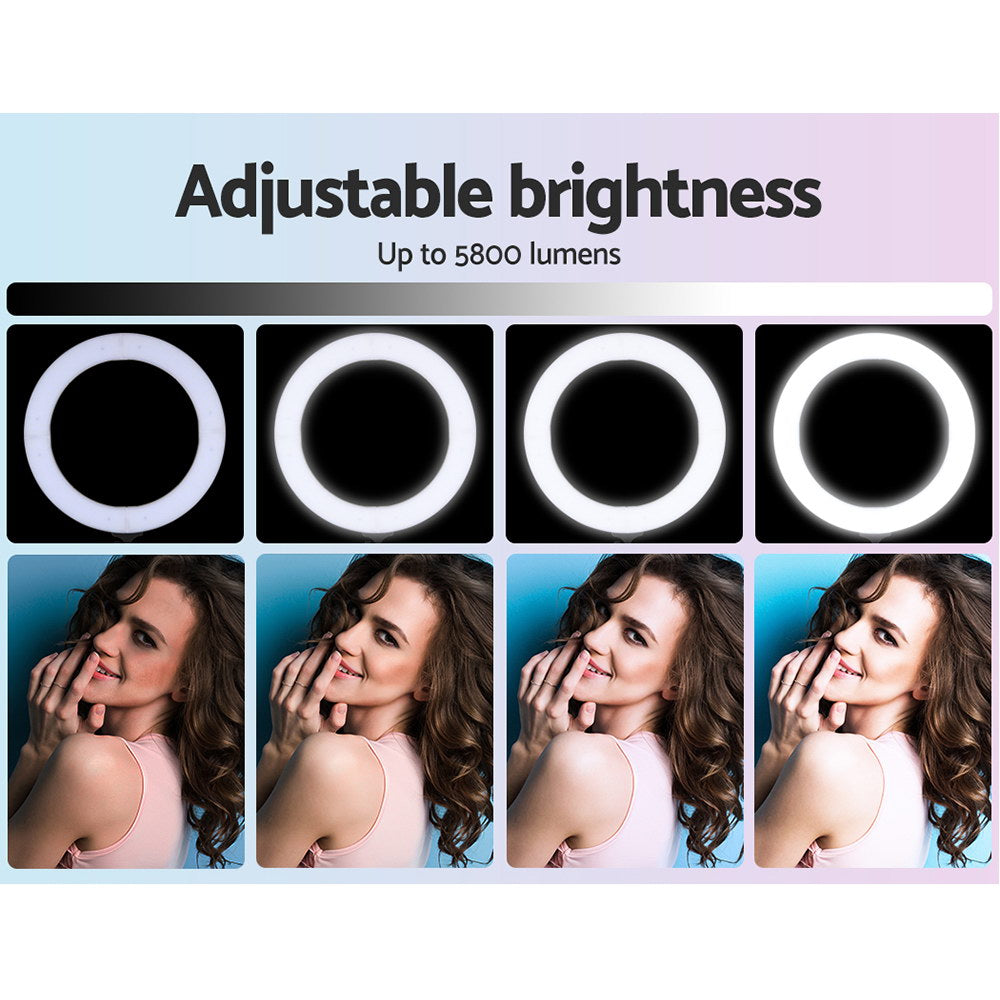 19" LED Ring Light 6500K 5800LM Dimmable Diva With Stand Make Up Studio Video