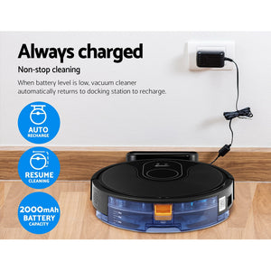 Robot Vacuum Cleaner Smart Robotic Carpet Mop Floor Dry Wet Brushless Motor Black