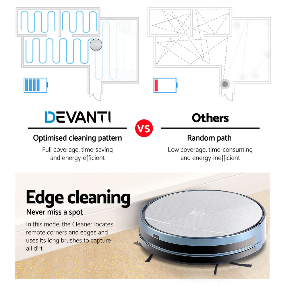 Devanti 4 Mode Robotic Vacuum Cleaner - Silver & Blue