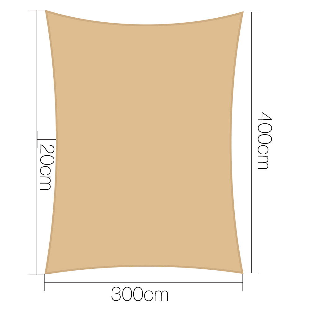 Instahut 3 x 4m Waterproof Rectangle Shade Sail Cloth - Sand Beige