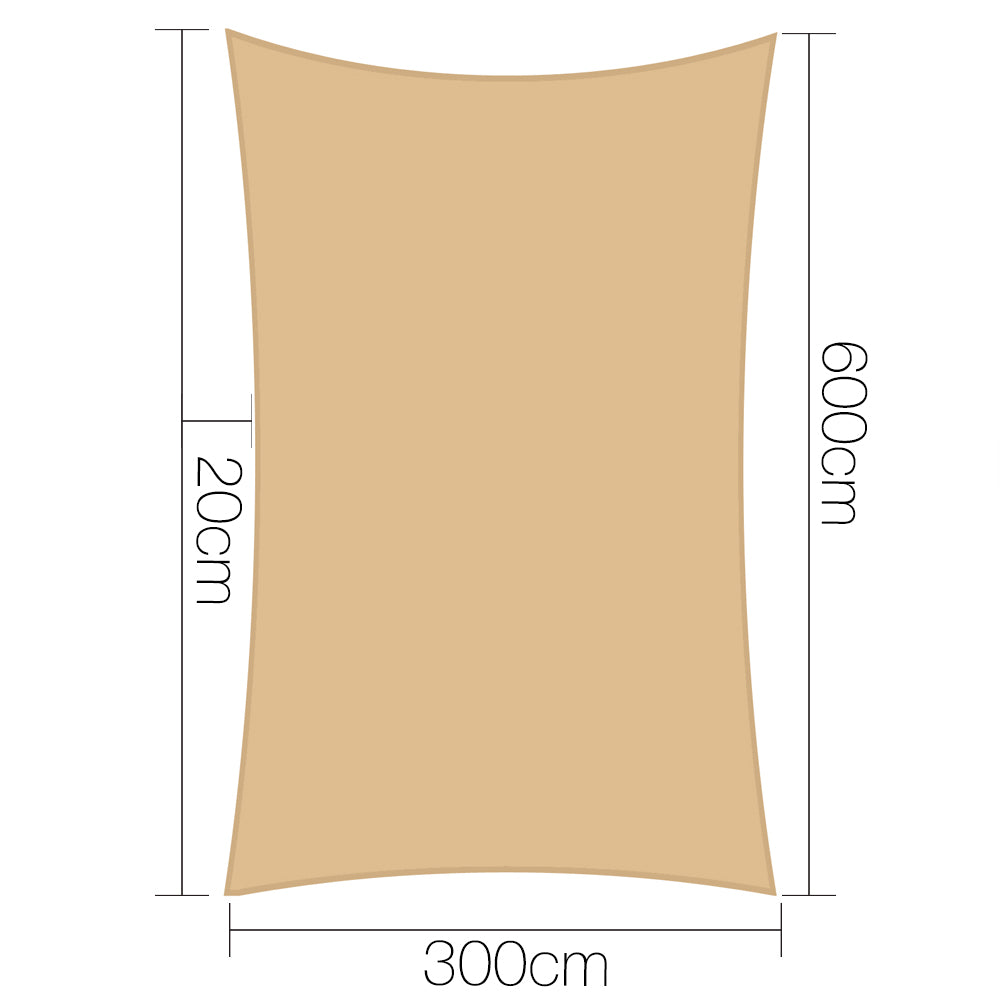 Instahut 3 x 6m Waterproof Rectangle Shade Sail Cloth - Sand Beige