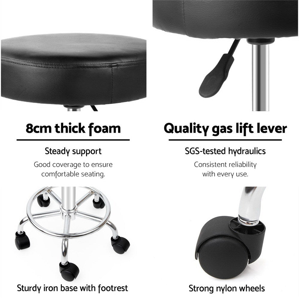 Artiss PU Leather Swivel Salon Stool - Black