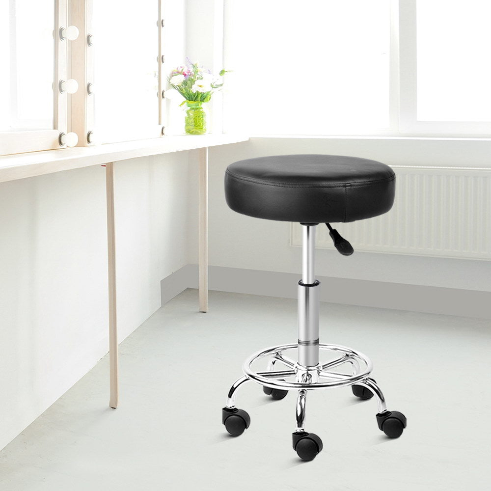 Artiss PU Leather Swivel Salon Stool - Black